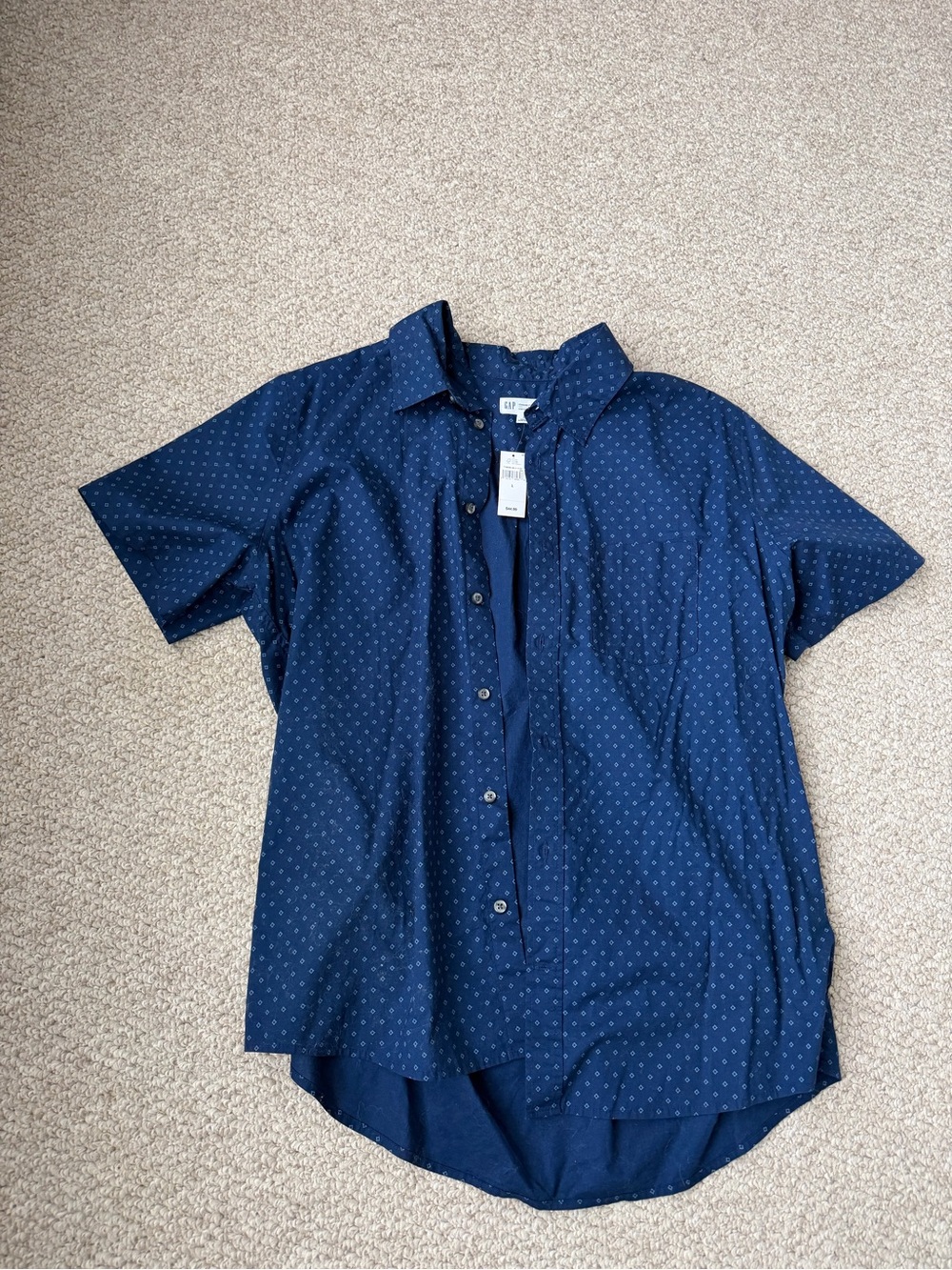 Gap Men’s Club Room Navy Short-Sleeve Printed Button-Up Shirt **NWT**